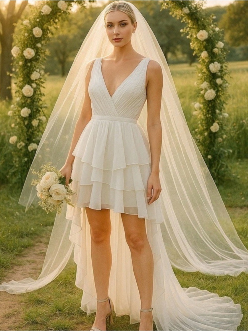 Mac Duggal 55320 High Low Tiered Gown Dress Built N Bodysuit Sz 2 $498 Wedding